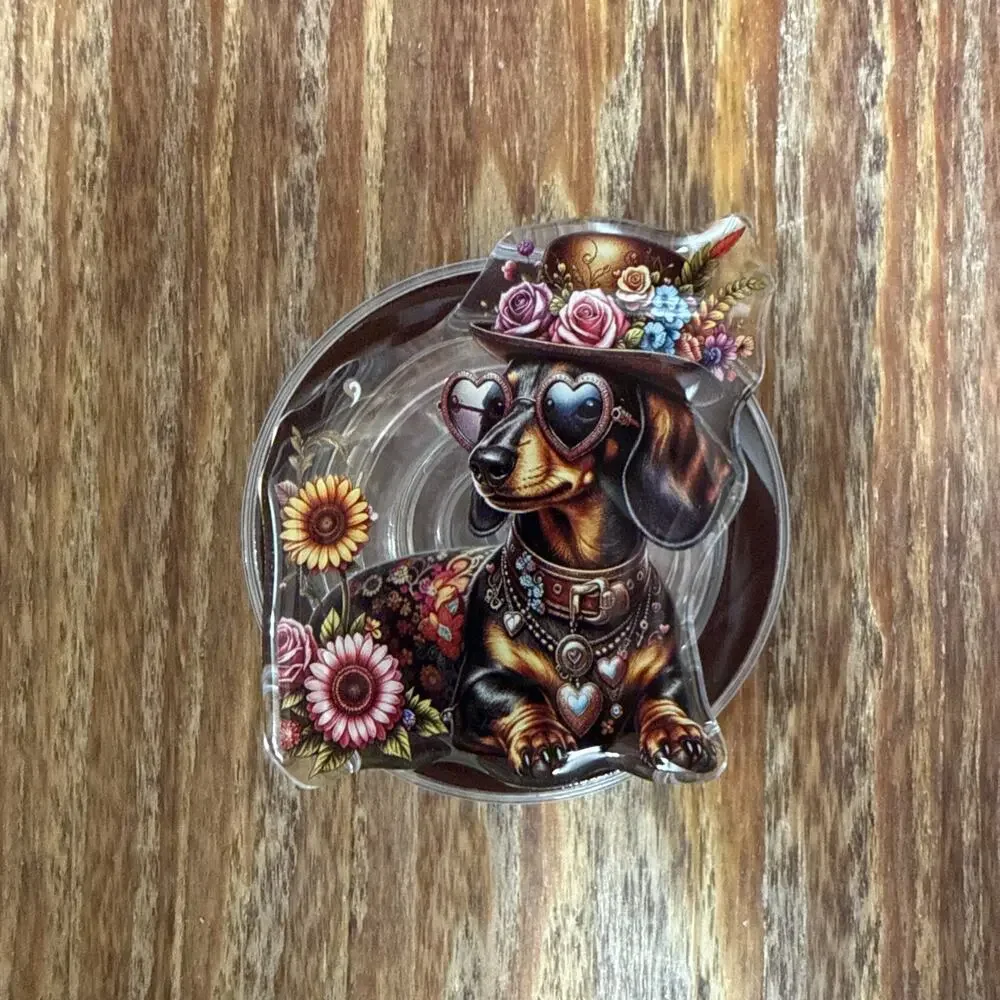 Magnetic Brown Dog with Flowers Pop Up Phone Grip